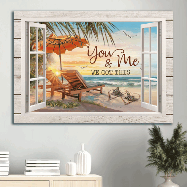 Jesus Landscape & Sea Turtle Couple Poster Home Decor Gift for Christian Beach Lovers