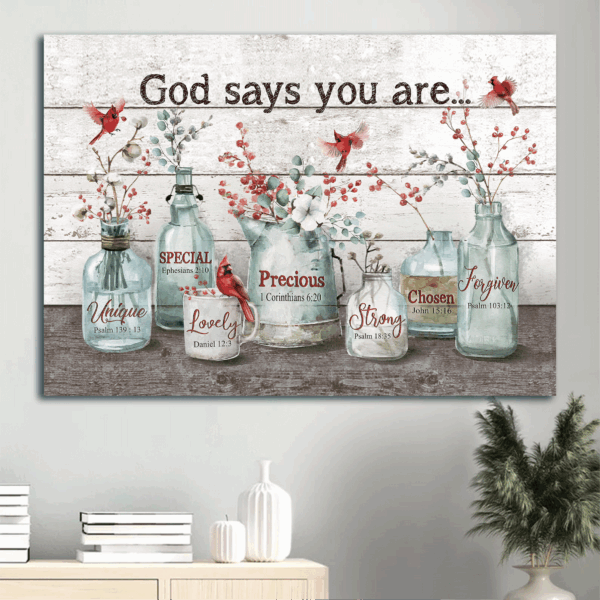 Jesus Landscape Poster Home Decor Gift – Baby Flower Cardinal Painting Crystal Vase – Gift for Christian – God Says You Are
