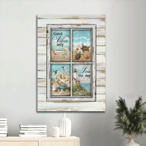 Jesus Portrait Poster Home Decor - Beach Chairs Sea Turtle Lighthouse Painting Gift for Christian
