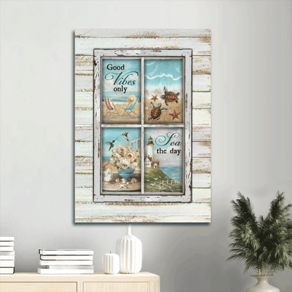 Jesus Portrait Poster Home Decor – Beach Chairs Sea Turtle Lighthouse Painting Gift for Christian