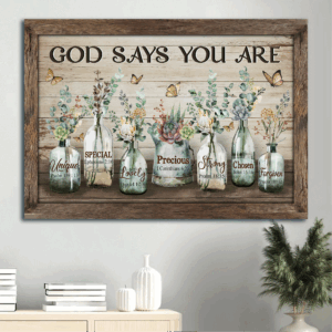 Jesus Landscape Poster Home Decor Gift - Vintage Garden with Yellow Butterfly for Christian Home - God Says You Are