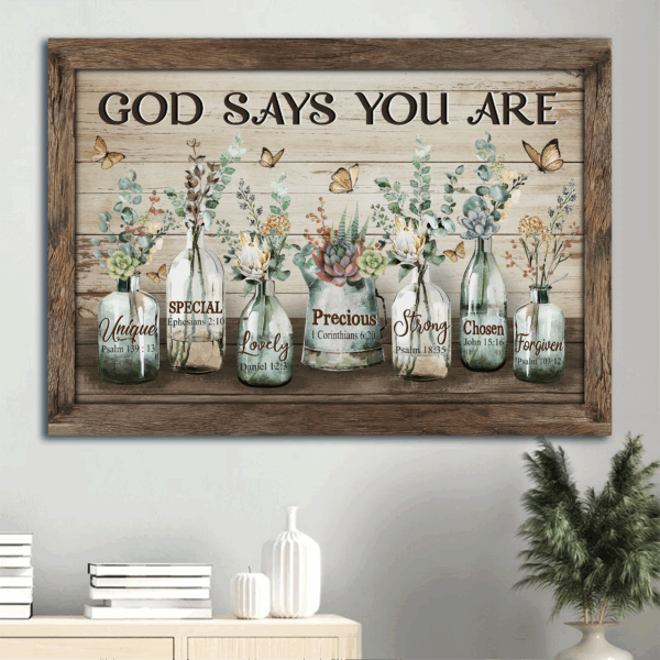 Jesus Landscape Poster Home Decor Gift – Vintage Garden with Yellow Butterfly for Christian Home – God Says You Are