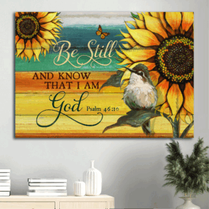 Christian Home Decor Gift: Jesus Landscape & Sunflower Poster - Be Still I Am God