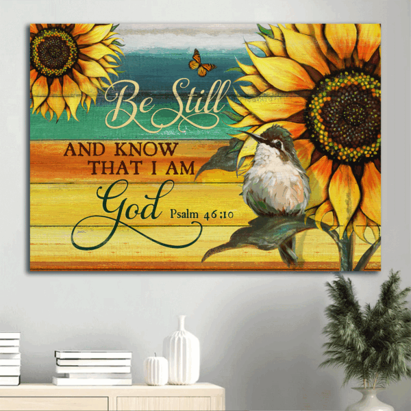 Christian Home Decor Gift: Jesus Landscape & Sunflower Poster – Be Still I Am God