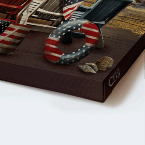 Jesus Landscape Poster - Beach Chair American Flag Seagull Painting - Gift For Christian Home Decor - God Bless America 1
