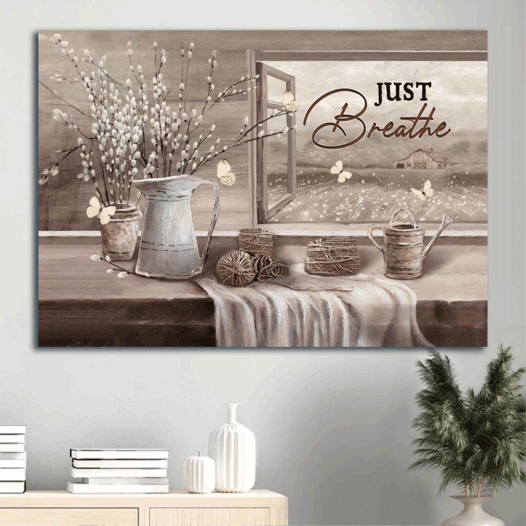 Christian Home Decor Gift: Jesus Landscape Poster with Baby Flower Rope Drawing Vintage Painting and White Butterfly – Just Breathe Christian Home Decor Gift: Jesus Landscape Poster with Baby Flower Rope Drawing Vintage Painting and White Butterfly – Just Breathe