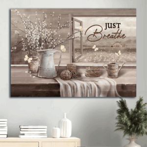 Christian Home Decor Gift: Jesus Landscape Poster with Baby Flower Rope Drawing Vintage Painting and White Butterfly - Just Breathe