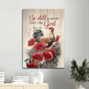 Christian Home Decor Gift: Jesus & Red Poppy Flower Poster with Bible Verse - Be Still And Know