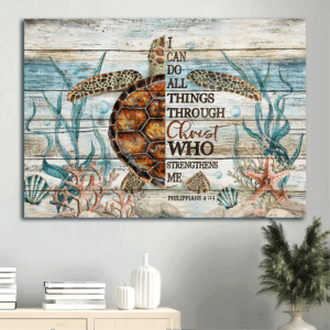 Jesus Landscape Sea Turtle Poster: Amazing Sea Life Drawing Home Decor Gift for Christian
