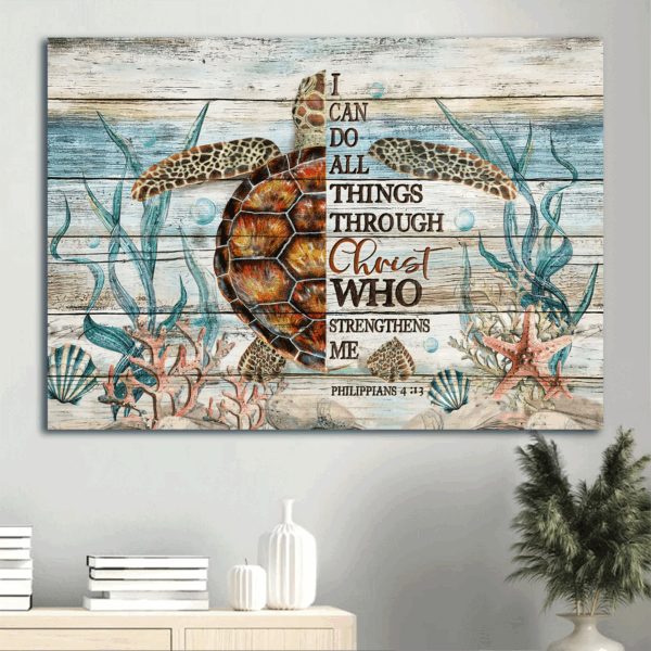 Jesus Landscape Sea Turtle Poster: Amazing Sea Life Drawing Home Decor Gift for Christian