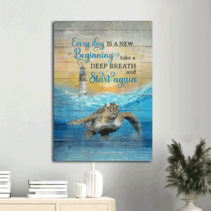 Jesus Portrait Poster Home Decor Gift - Sea Turtle Lighthouse Blue Ocean - Gift For Christians - New Beginning Art