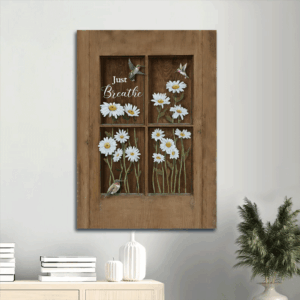 Christian Home Decor Gift: Jesus Portrait Daisy Flower & Hummingbird Drawing Poster