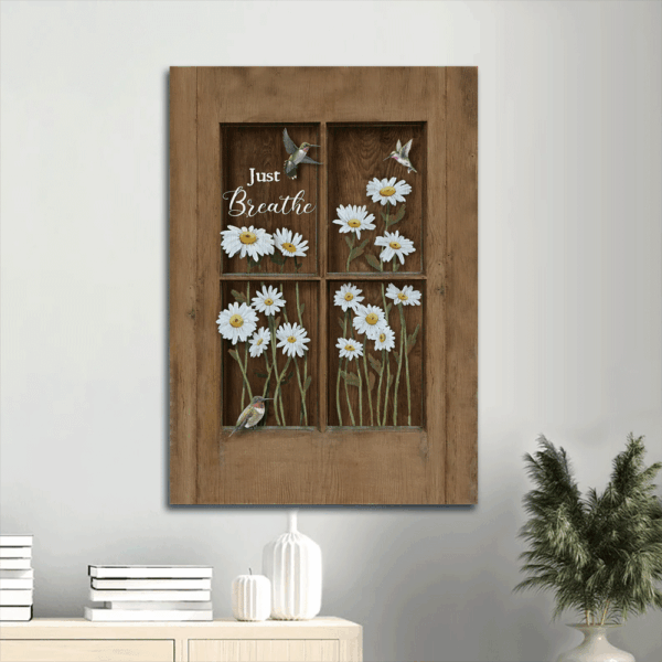 Christian Home Decor Gift: Jesus Portrait Daisy Flower & Hummingbird Drawing Poster