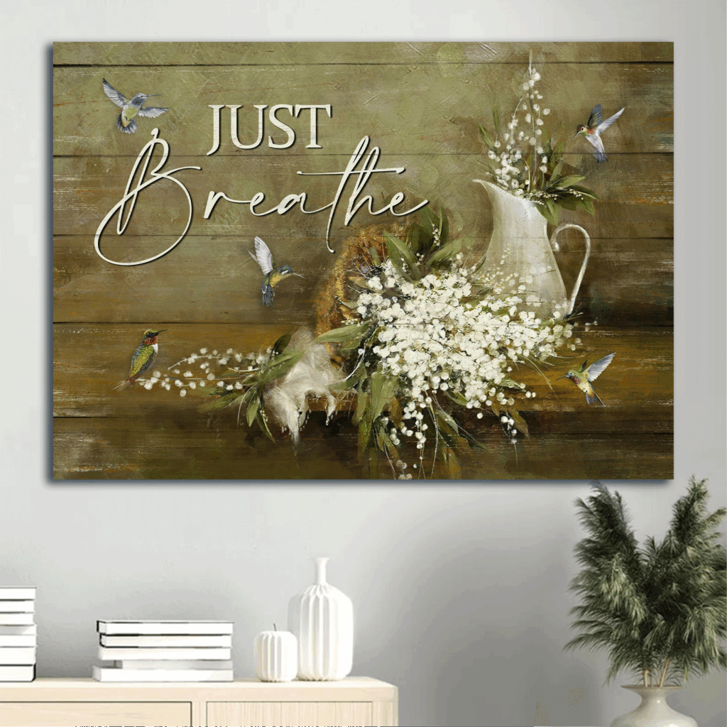 Christian Home Decor Gift: Jesus Landscape & Still Life Poster with Baby Flower & Hummingbird – Just Breathe Inspirational Art Christian Home Decor Gift: Jesus Landscape & Still Life Poster with Baby Flower & Hummingbird – Just Breathe Inspirational Art
