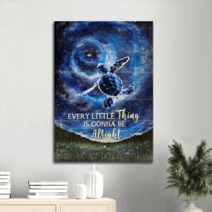 Christian Home Decor Gift: Jesus Portrait and Turtle Poster - Baby Sea Turtle Galaxy Space - Everything Will Be Alright