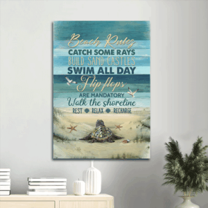 Christian Home Decor Gift: Jesus Baby Sea Turtle & Beach Rules Poster