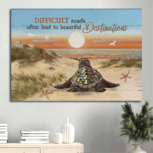 Christian Home Decor Gift: Jesus Landscape Poster with Baby Turtle Sunrise Ocean and Sand Beach - Beautiful Destinations