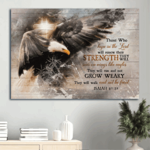 Christian Home Decor Gift: Jesus Landscape Poster with Bald Eagle and Cross Symbol
