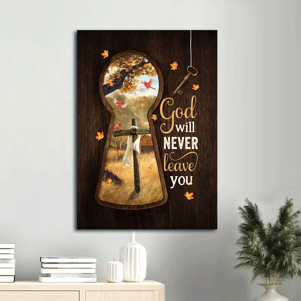 Autumn Jesus Portrait Poster with Wooden Cross and Red Cardinal – Christian Home Decor Gift: God Will Never Leave You Autumn Jesus Portrait Poster with Wooden Cross and Red Cardinal – Christian Home Decor Gift: God Will Never Leave You