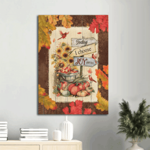 Autumn Christian Home Decor Poster: Jesus Portrait Red Cardinal Pumpkin & Sunflower Gift - Choose Joy