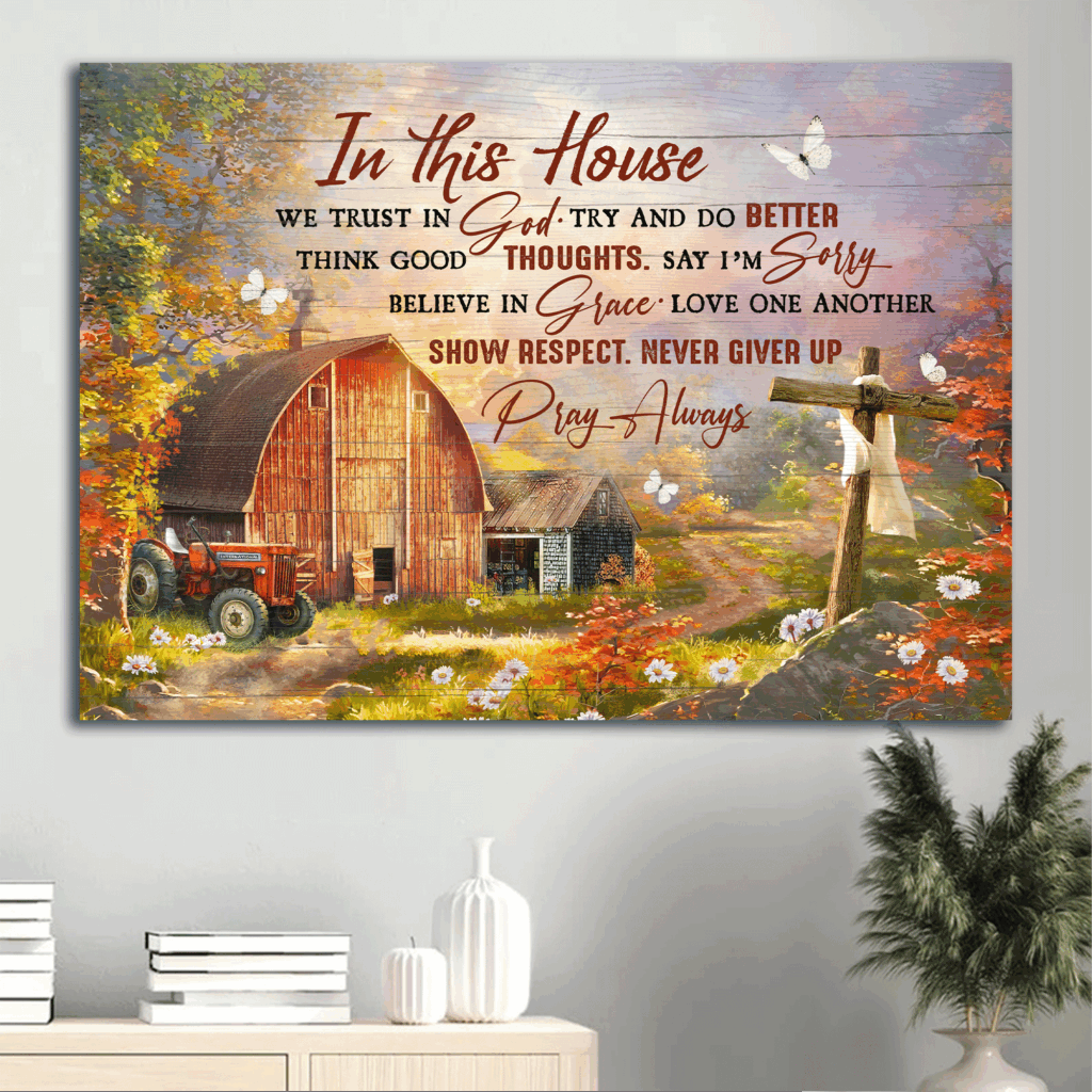 Autumn Jesus Landscape Poster: Wooden Cross Farmhouse Decor Gift for Christian Home – In This House We Trust in God Autumn Jesus Landscape Poster: Wooden Cross Farmhouse Decor Gift for Christian Home – In This House We Trust in God
