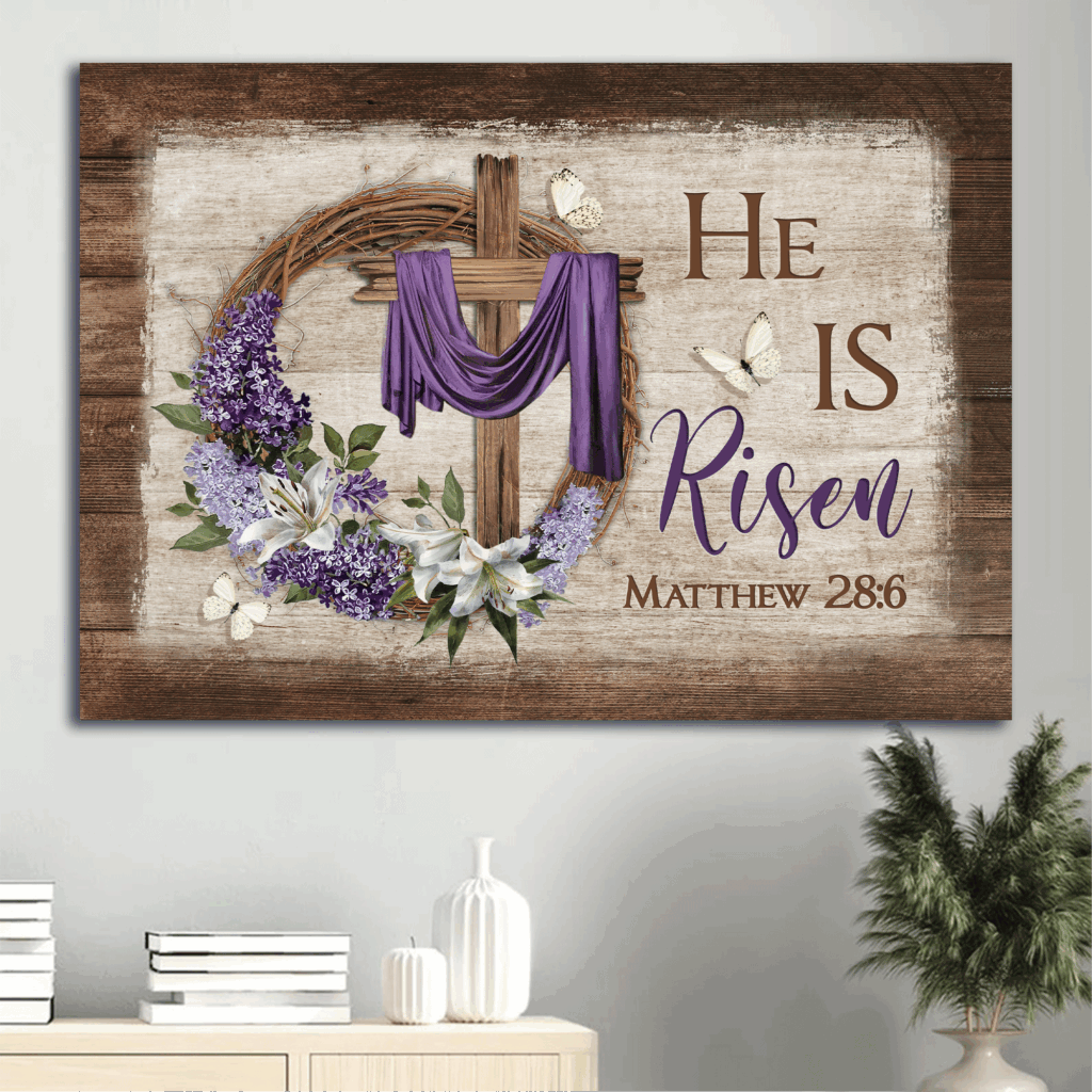 Christian Home Decor Poster – Jesus Landscape with Cross Butterfly Floral Wreath Purple Silk – He Is Risen Gift Christian Home Decor Poster – Jesus Landscape with Cross Butterfly Floral Wreath Purple Silk – He Is Risen Gift