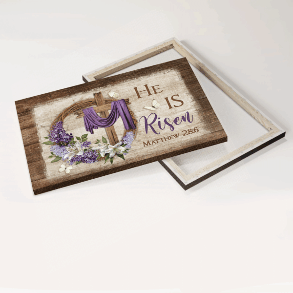 Christian Home Decor Poster – Jesus Landscape with Cross Butterfly Floral Wreath Purple Silk – He Is Risen Gift