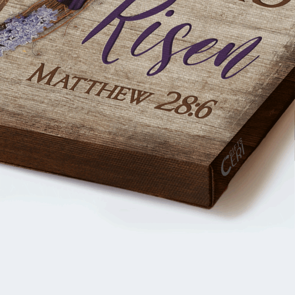 Christian Home Decor Poster – Jesus Landscape with Cross Butterfly Floral Wreath Purple Silk – He Is Risen Gift
