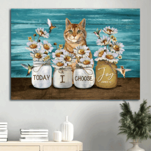 Jesus Landscape Poster Home Decor Gift - Joyful Christian Gift with Daisy Vase Hummingbird and Yellow Cat