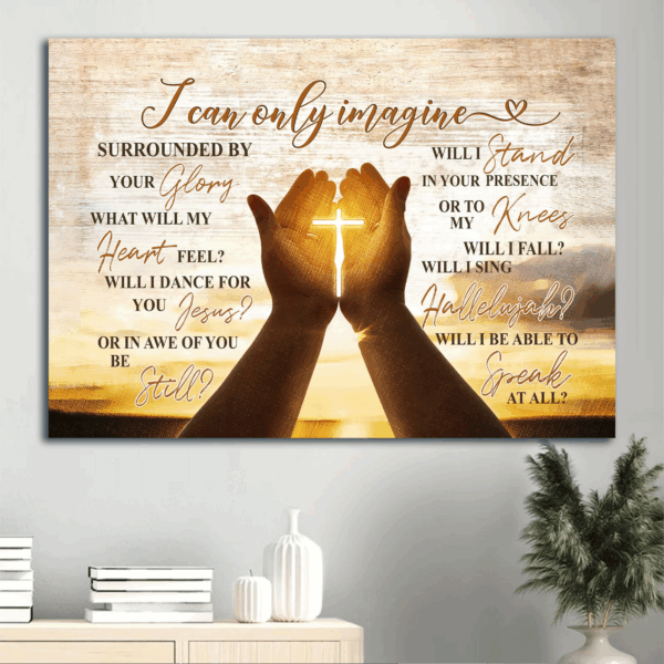 Jesus Landscape Poster Home Decor Gift – Cross Pray Hand Of Jesus – Christian Gift
