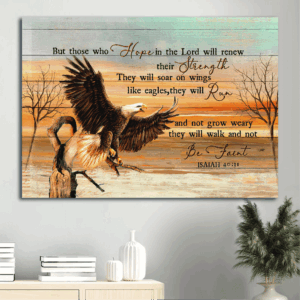Jesus Landscape Poster: Eagle Drawing & Sunset Painting Home Decor Gift for Christians - Renew Strength in the Lord