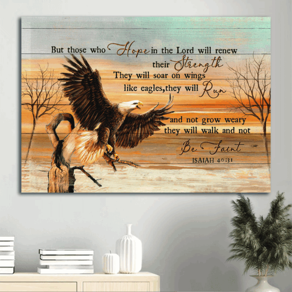 Jesus Landscape Poster: Eagle Drawing & Sunset Painting Home Decor Gift for Christians – Renew Strength in the Lord
