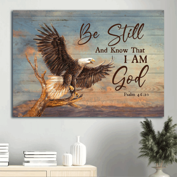 Christian Home Decor Gift: Jesus Landscape & Eagle Sunset Poster – Be Still And Know God