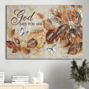 Jesus Landscape & White Butterfly Poster Home Decor Gift - Autumn Leaves Christian Art