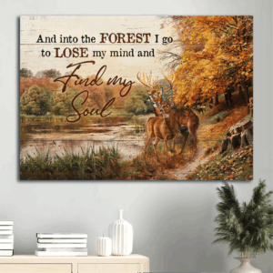 Autumn Forest Jesus Landscape Poster - Watercolor Deer Lake View - Christian Home Decor Gift - Find My Soul