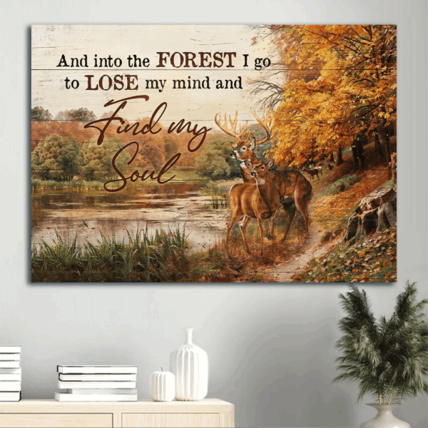 Autumn Forest Jesus Landscape Poster – Watercolor Deer Lake View – Christian Home Decor Gift – Find My Soul