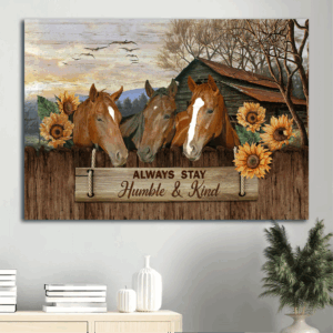 Jesus Landscape and Sunflower Horse Poster: Tranquil Farm Home Decor Gift for Christian - Stay Humble and Kind