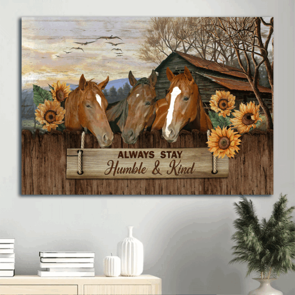 Jesus Landscape and Sunflower Horse Poster: Tranquil Farm Home Decor Gift for Christian – Stay Humble and Kind