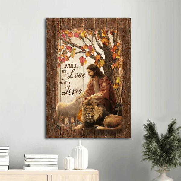 Autumn Forest & Lion of Judah Memorial Portrait Poster – Family Home Decor Gift – Fall in Love with Jesus