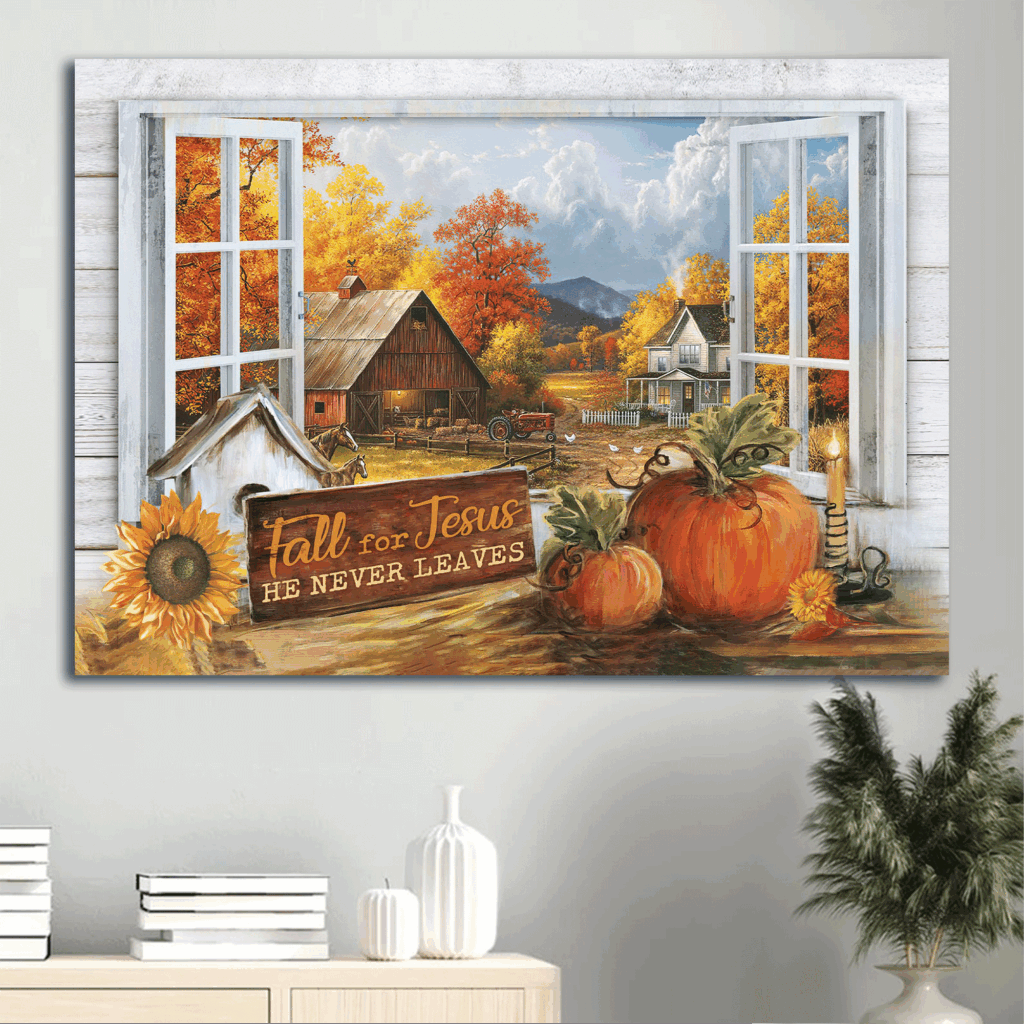 Fall for Jesus Landscape Poster – Autumn Painting Pumpkin & Halloween Art – Farmhouse Decor Gift for Christian Fall for Jesus Landscape Poster – Autumn Painting Pumpkin & Halloween Art – Farmhouse Decor Gift for Christian