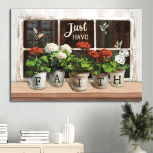 Jesus Landscape Poster Home Decor Gift - Hummingbird & Flowers Window Frame - Christian Faith