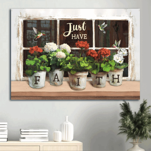 Jesus Landscape Poster Home Decor Gift – Hummingbird & Flowers Window Frame – Christian Faith