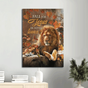 Autumn Lion of Judah Jesus Portrait Poster - Christian Home Decor Gift - Fall Leaves Art
