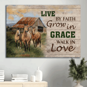 Jesus Landscape Poster Home Decor Gift - Peaceful Meadow Farm Animals - Gift for Christian - Live By Faith & Walk In Love