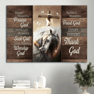 Christian Home Decor Gift: Jesus Landscape Poster with Horse Painting and White Butterfly