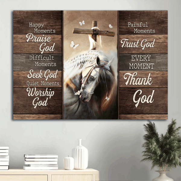 Christian Home Decor Gift: Jesus Landscape Poster with Horse Painting and White Butterfly