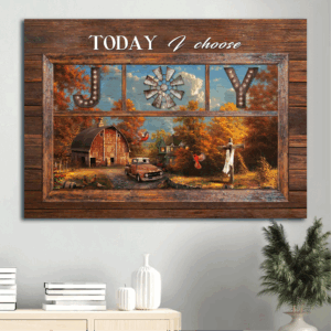 Autumn Forest Jesus Landscape Poster - Unique Home Decor Gift for Christian - Red Cardinal Old Ladybug Car - Today I Choose Joy