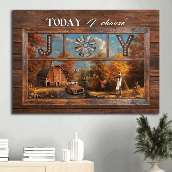 Autumn Forest Jesus Landscape Poster – Unique Home Decor Gift for Christian – Red Cardinal Old Ladybug Car – Today I Choose Joy