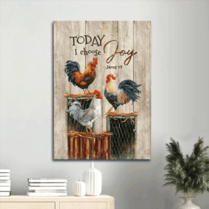Religious Christian Home Decor Gift: Jesus & Rooster Portrait Poster - Choose Joy Today