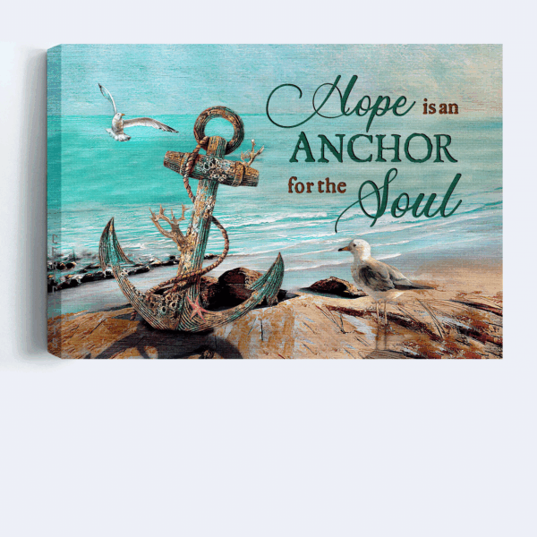Jesus Landscape Poster Home Decor Gift – Antique Anchor Brilliant Ocean Seagull Blue Ocean – Gift For Christian – Hope Is An Anchor For The Soul